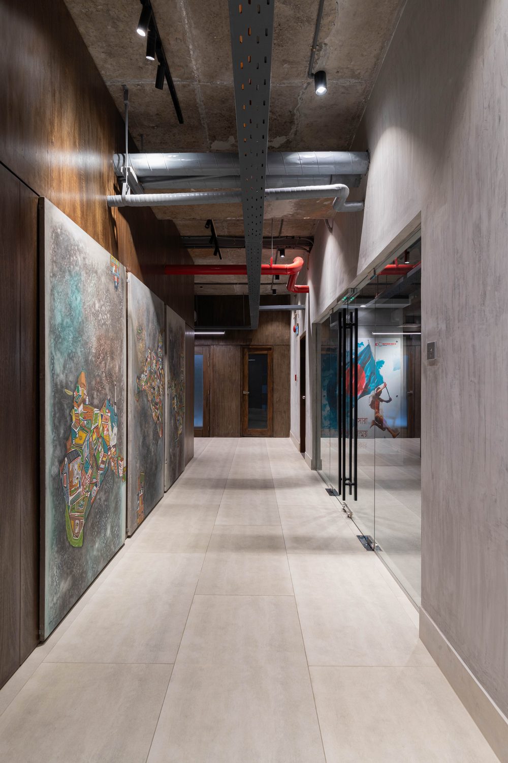 Confidence Group head office corporate interior design Karwanbazar Dhaka Bangladesh by REINCARNATION — art corridor