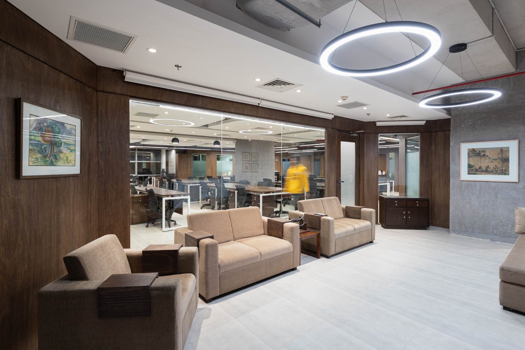 Confidence Group head office corporate interior design Karwanbazar Dhaka Bangladesh by REINCARNATION — breakout lounge beside the working floor